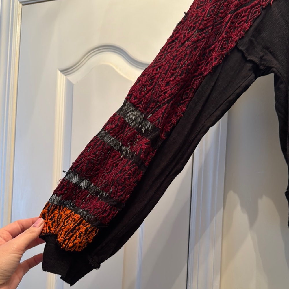 Free People Black and Red Off-the-Shoulder Sweater with Lace Sleeves - Picture 3 of 5
